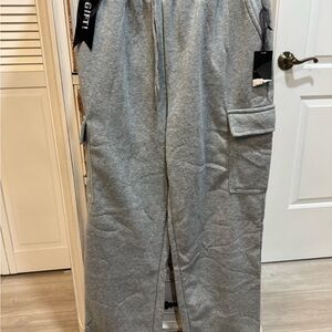 Elizabeth & Nicole Fleece Wide Gray Cargo Sweatpants - Comfortable Everyday Wear